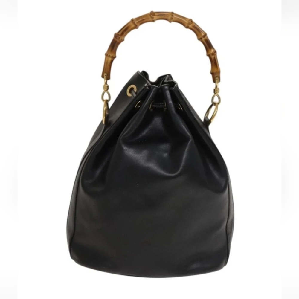 100% Gucci Black Leather Satchel/ Bucket Bag/ Hobo - Picture 7 of 14
